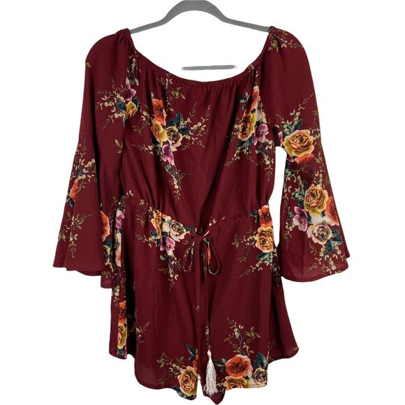 Haute Rogue Red Floral Romper Size Large - Picture 1 of 8